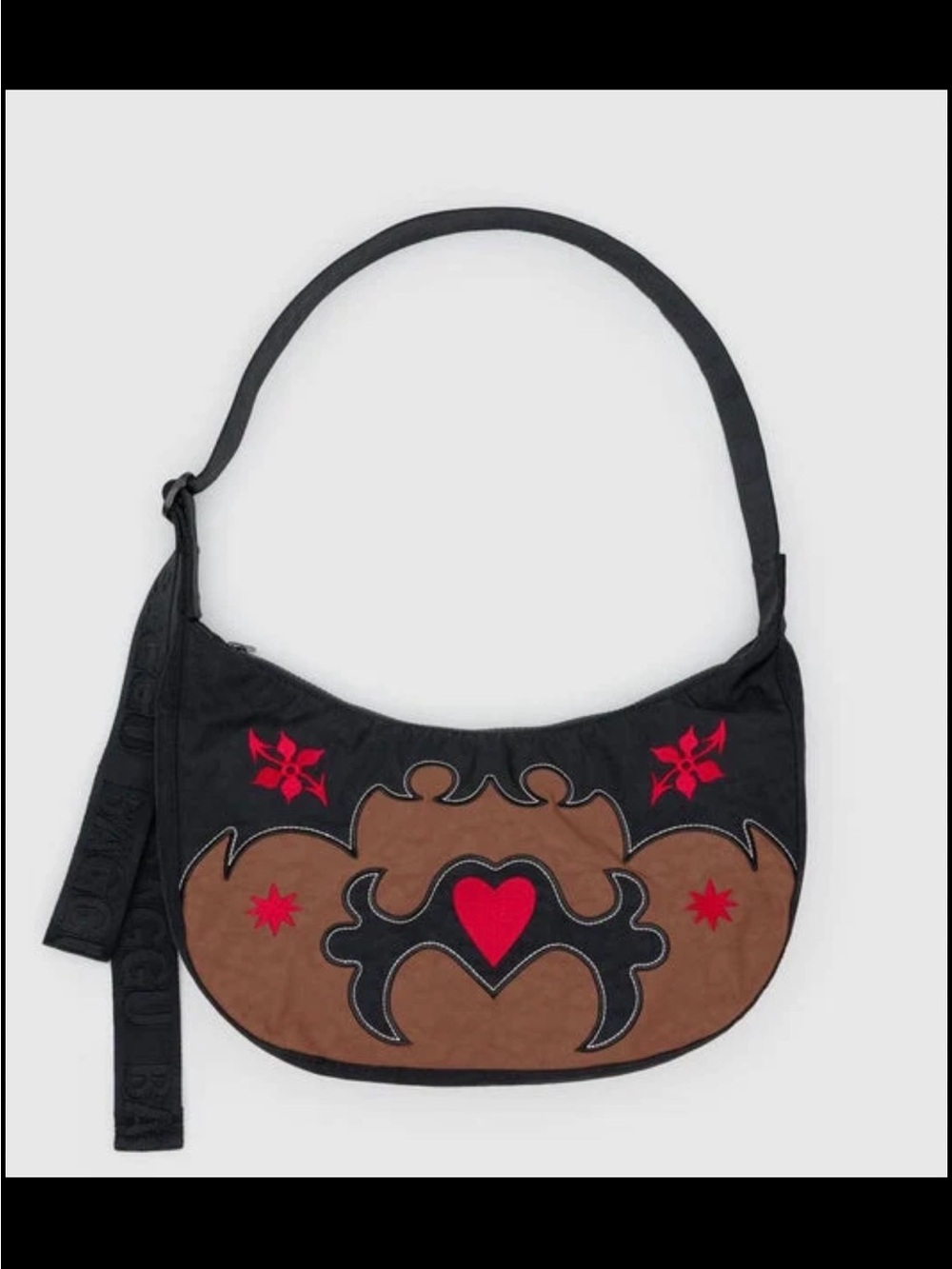Baggu Western Medium Crescent Crossbody Black Brown Heart NWT